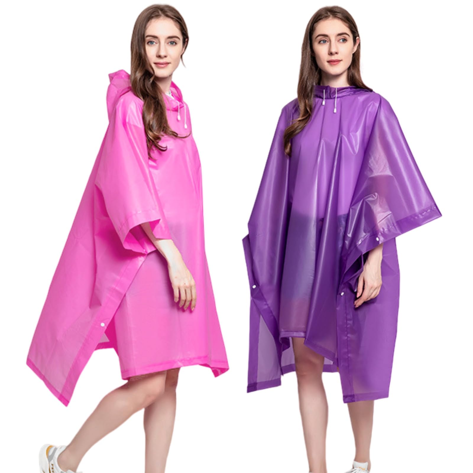 Rain Ponchos for Adults (2 Pack), Reusable EVA Rain Poncho Portable Rain Coats for Men and Women Waterproof with Hood