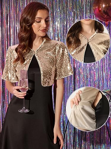 Image of Allegra K Sequin Bolero for Women's Sparkly Crop Glitter Formal Shrug for Evening Dresses