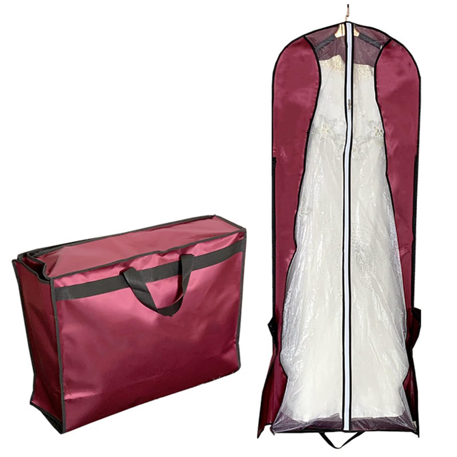 Kleiderhüllen, extra lang, Kleidersäcke für Hochzeitskleider, transparent, wasseür Brautkleider, zusammenklappbar, Reise-Staubbeutel mit Griffen, 160 x 58 x 20 cm, Rot (Rot 200 x 58 x 20 cm)