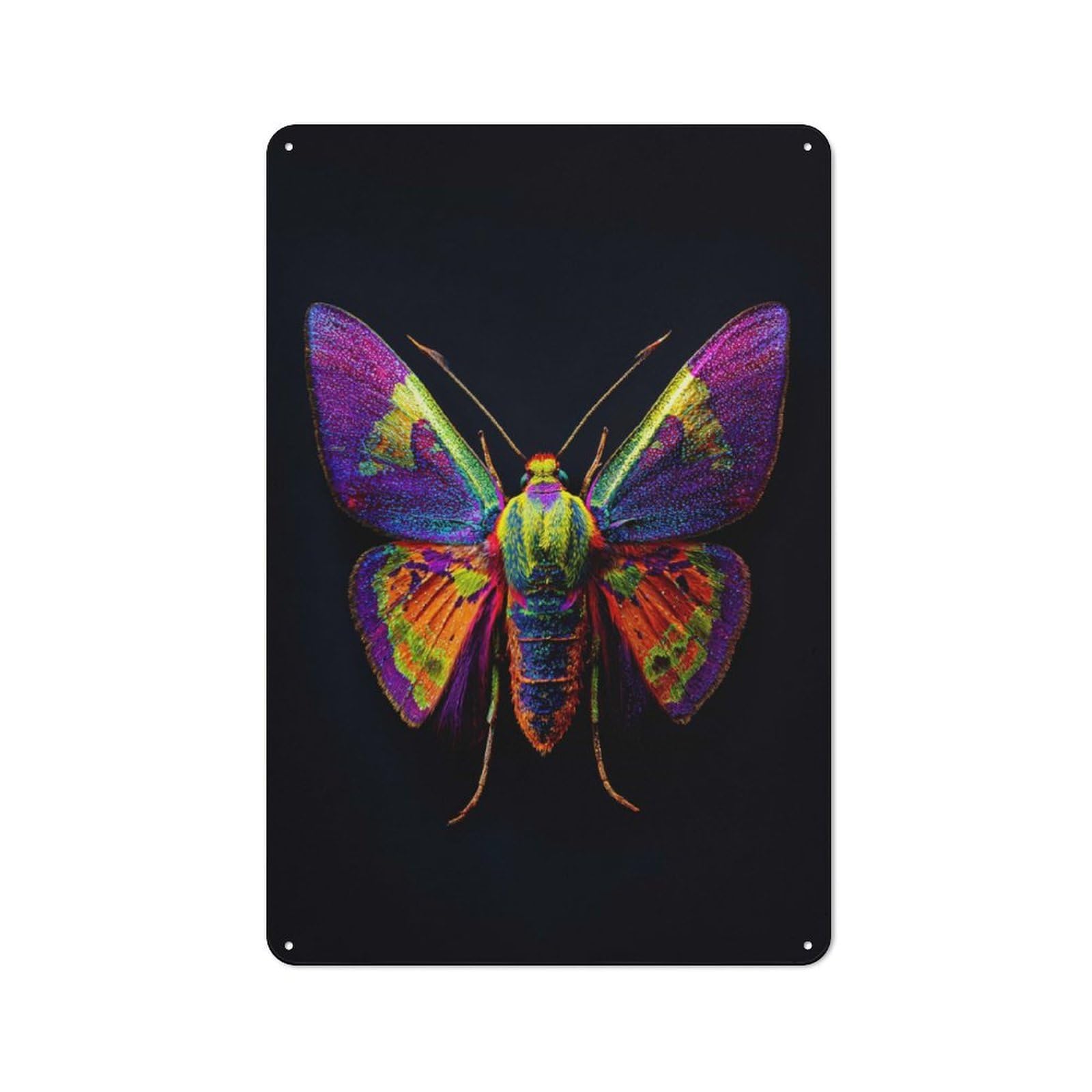 Metal Plaque 30x20cm with Multicolored Neon Moth Macro Photography for Pub Or Café, Vintage Decor, for Pub Decor Enthusiasts