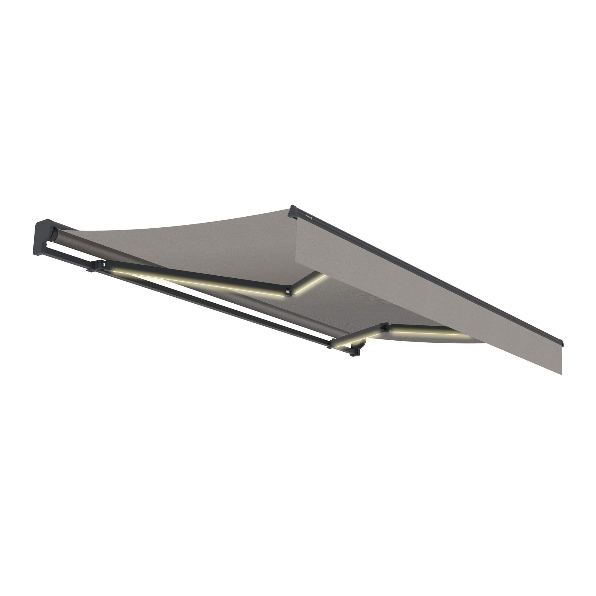 SmartSun Toldo Completo Motor con LED 3x2m Gris Piedra Lona acrílica con Tratamiento Protector UV e infrarojos y Repelente al Agua. Toldo para terraza, balcón, Soportes a Pared incluidos