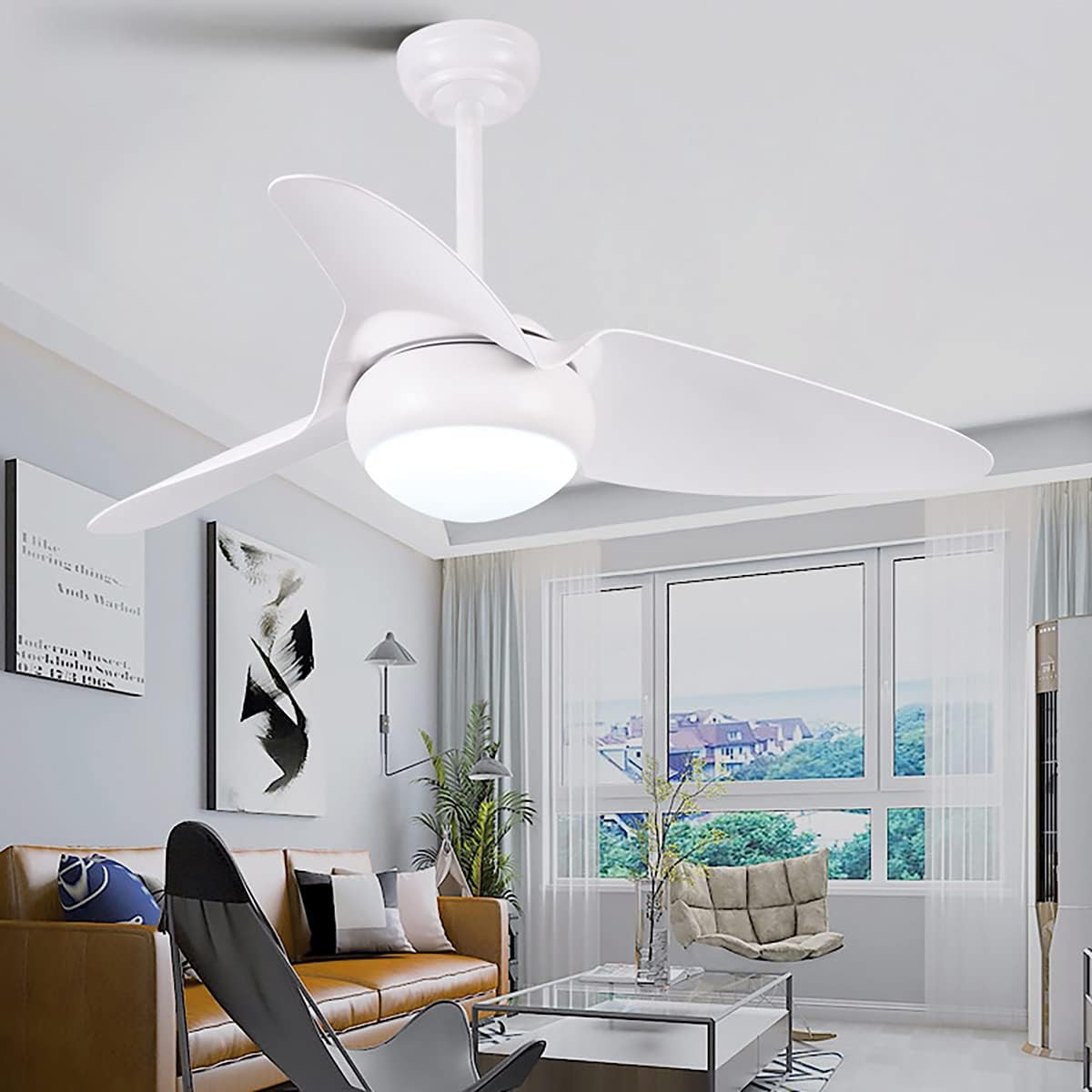 YUEGOO Ceiling Fans with Lights and Remote Ceiling Fans with Lamps,Silent in Lighting Ceiling Fan Lighting Dimmable Ceiling Fan with Lighting Led Light/White