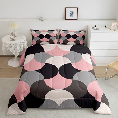 Feelyou Juego de ropa de cama con estampado geométrico, rosa, gris, negro, para niños, niñas, adolescentes, decoración de arte moderno, juego de
