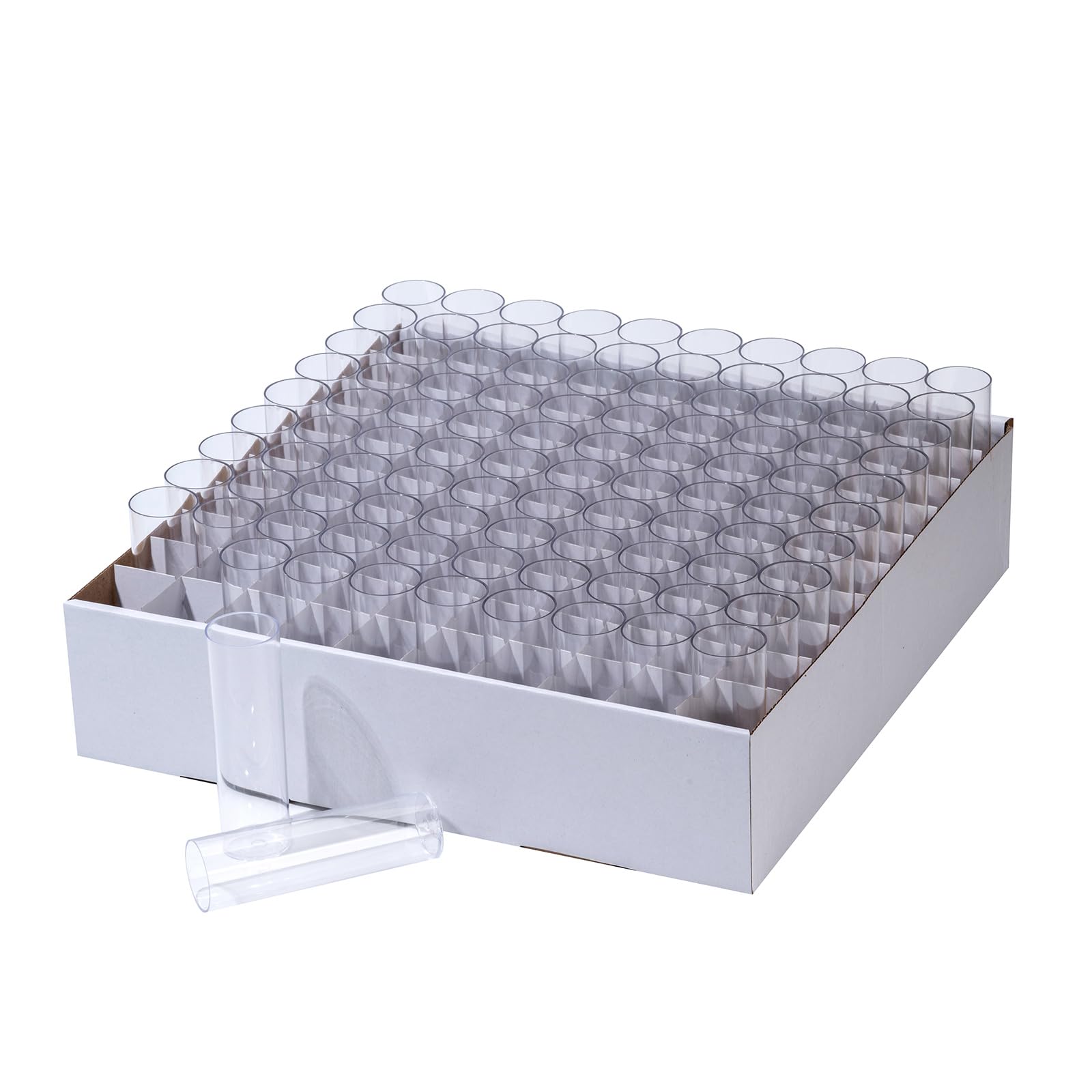 500 tubos Drosophila con bandeja, 28,5 × 95 mm, cría de Drosophila, tubos de ensayo de plástico, fondo plano, poliestireno, para laboratorio Drosophila, 100/bandeja