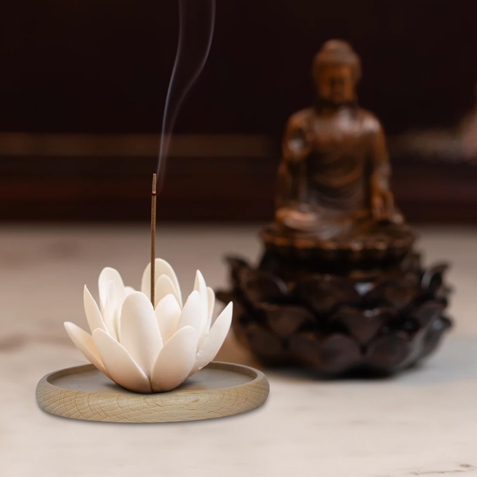 Ceramic White Lotus Incense Holder for Sticks, Incense Burner with Removable Ash Catcher, Handmade Pinching Craft, Elegant Flower Home Decor for Yoga Meditation Spa Room, Tea Room Table Decor