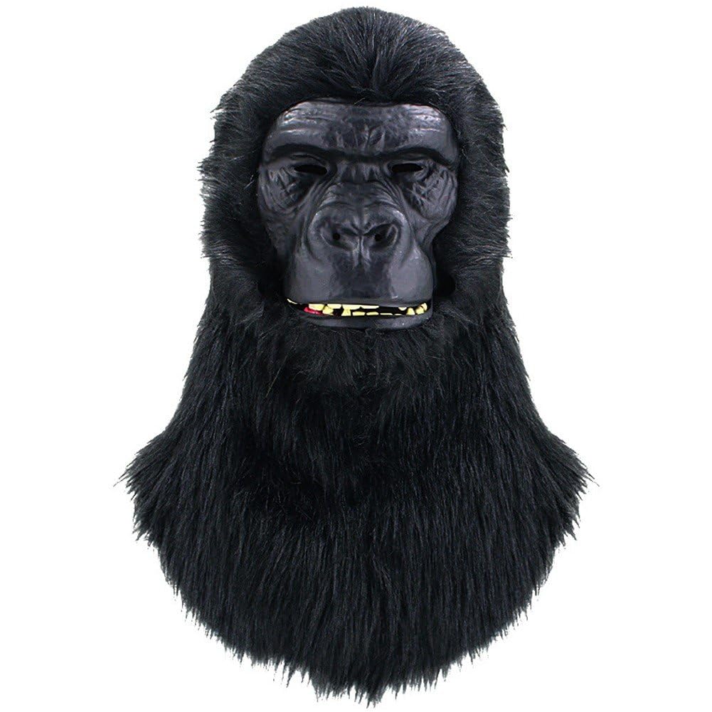 Ppmter Black Gorilla Mask Hairy Chimp Wild Animal Latex Full Head Mask Realistic Animal Masks Fancy Dress Costume Mask for Halloween Party