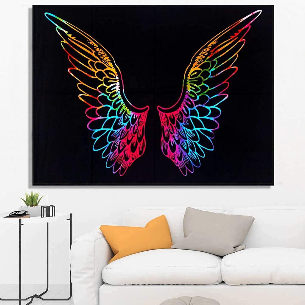 Doraya Psychedelic Wings Tie Dye Mandala Tapestry Hippie Hippy Celestial Wall Hanging Indian Bohemian Tapestries (Multicolour 2, Poster (30x40 Inches)) (Multicolour, Twin (84x54 Inches))
