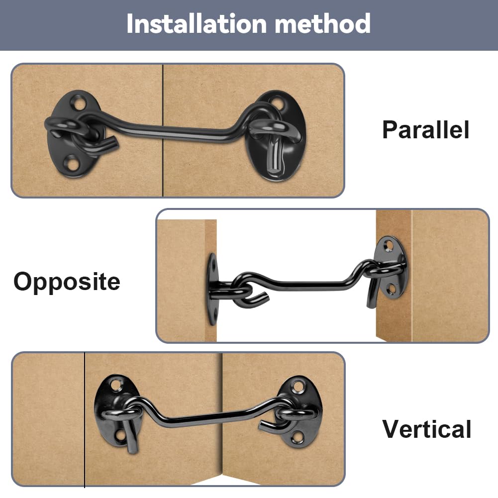 Flintronic Gancio Finestra, 2 Pezzi Gancio per Cabina, 3 Inch Gancio Chiusura Porta Gancio Finestra Chiavistello per Porta, per Finestra per Porta Scorrevole, Camera da Letto, Bagno- Nero