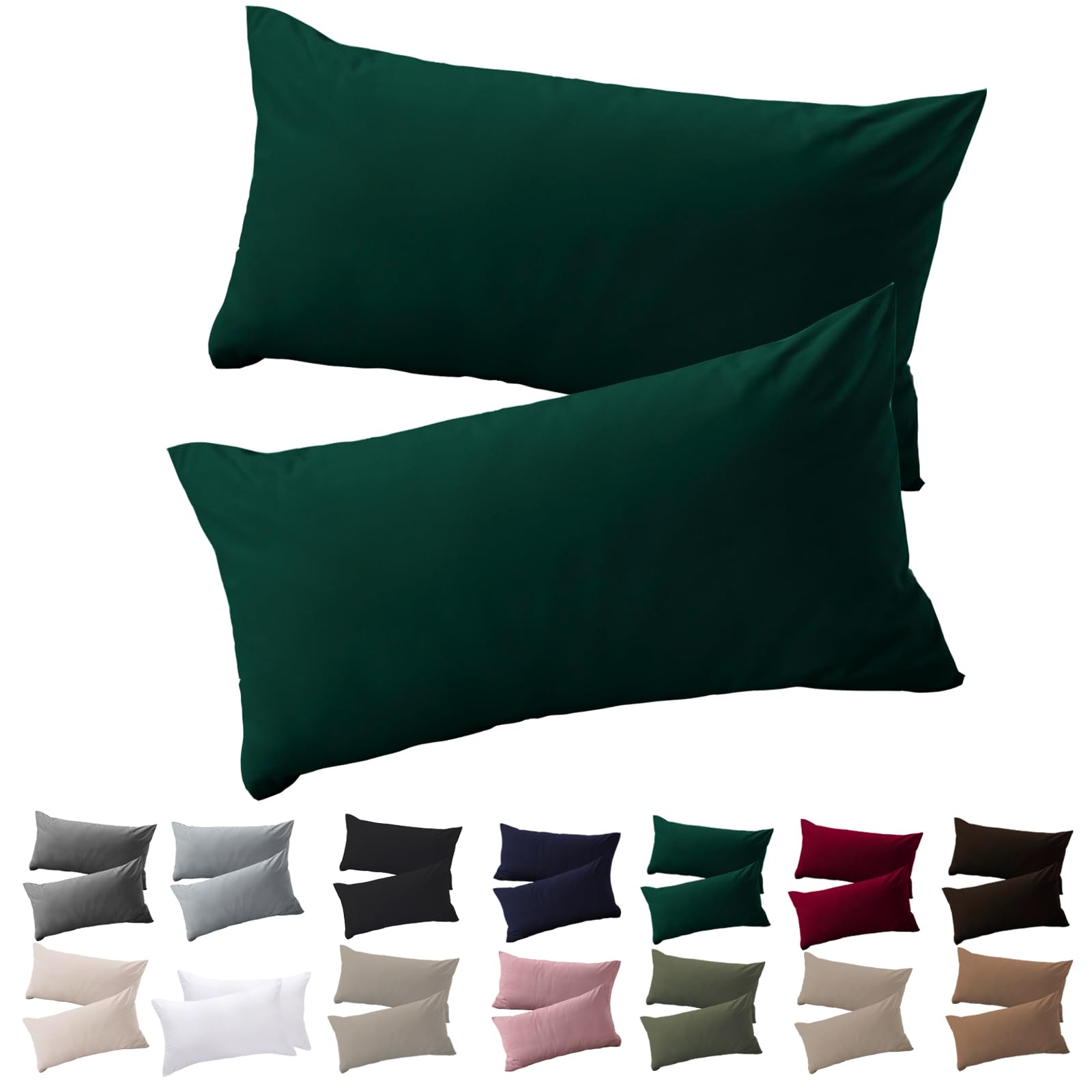 Soifox Kissenbezug 40 x 80 2er Set - Kopfkissenbezug 40x80 Dunkelgrün 100% Mikrofaser bügelfrei & knitterfrei mit Reißverschluss