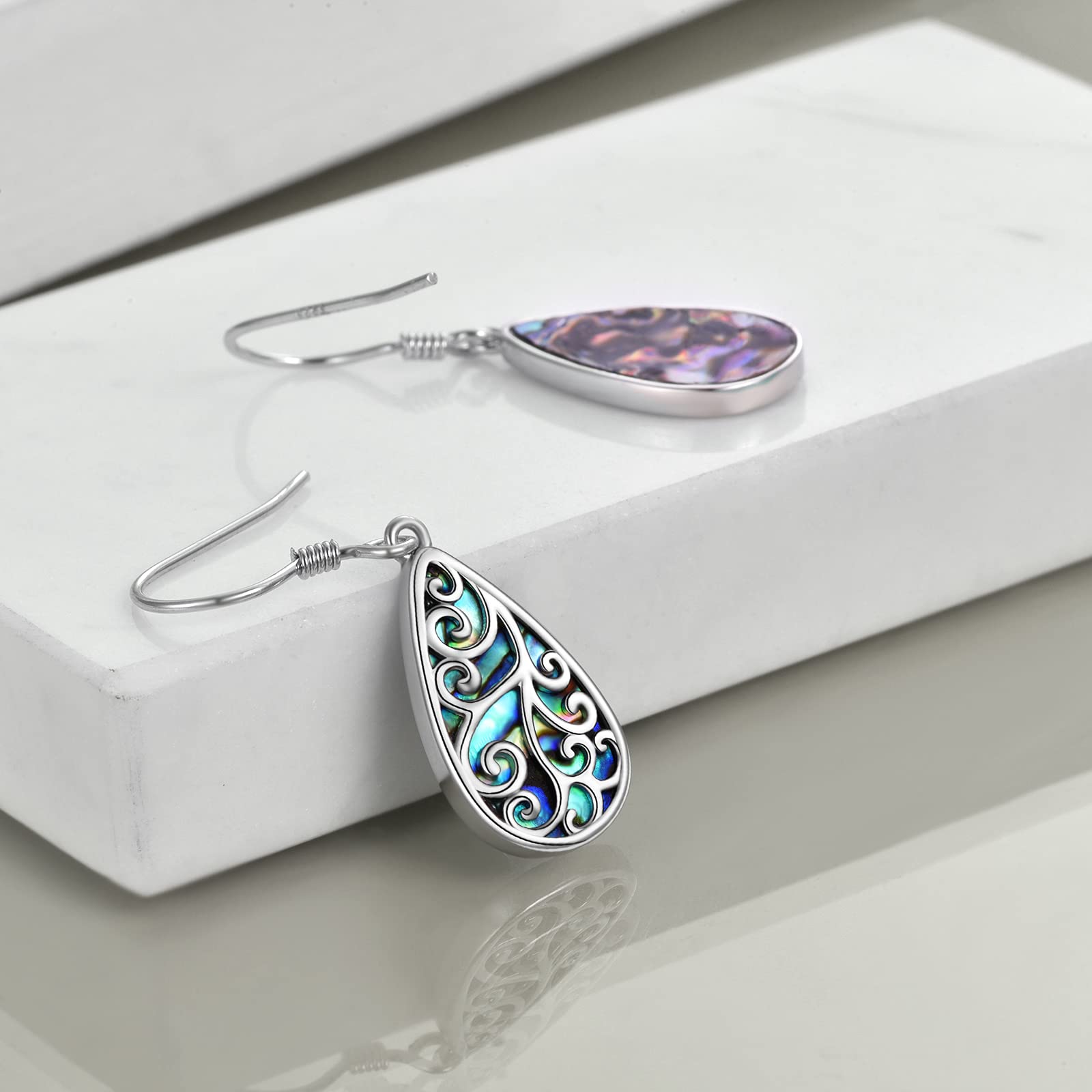 VONALA Pendientes colgantes vintage de plata de ley 925 con concha de abulón, regalos de cumpleaños para mujer, Medio, Plata de ley Plata de ley Concha de abulón, abulón