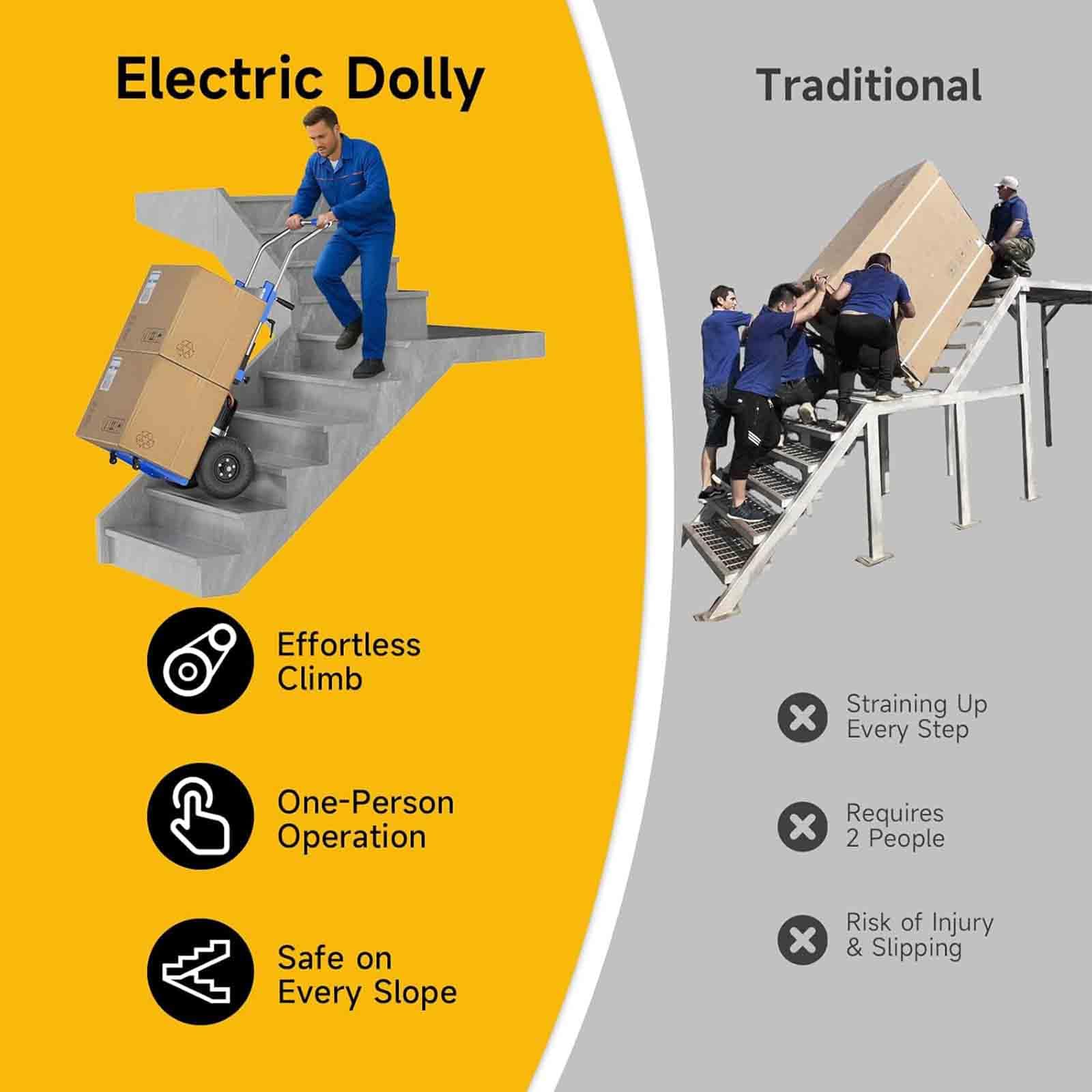 Carrello Montascale Elettrico da 1200 W 400 kg, Batteria Rimovibile, con Maniglia Telescopica Scale e Discese, per Trasportare Oggetti Grandi, Facile da Usare e Portatile,001