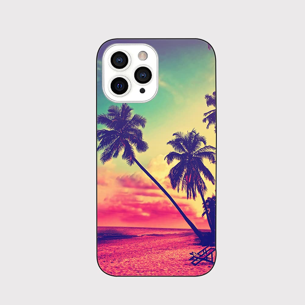 Blingy's for iPhone 14 Pro Max Case, Tropical Palm Tree Beach Pattern Fun Ocean Style Scenic Nature Landscape Design Soft TPU Protective Case 6.7 inch