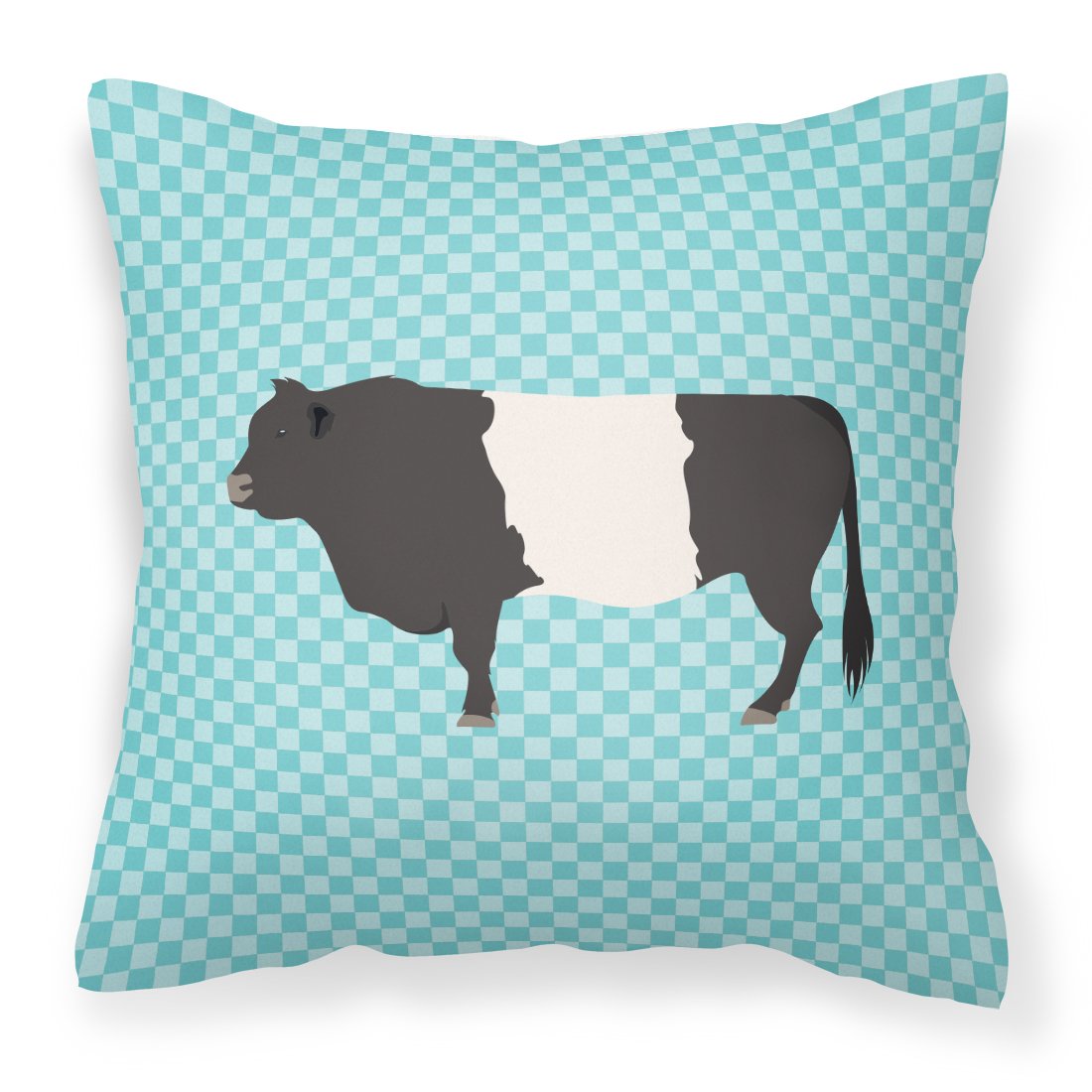 Caroline's Treasures BB8005PW1818 Belted Galloway Cow Blue Check Fabric Decorative Pillow, 18H x18W, Multicolor