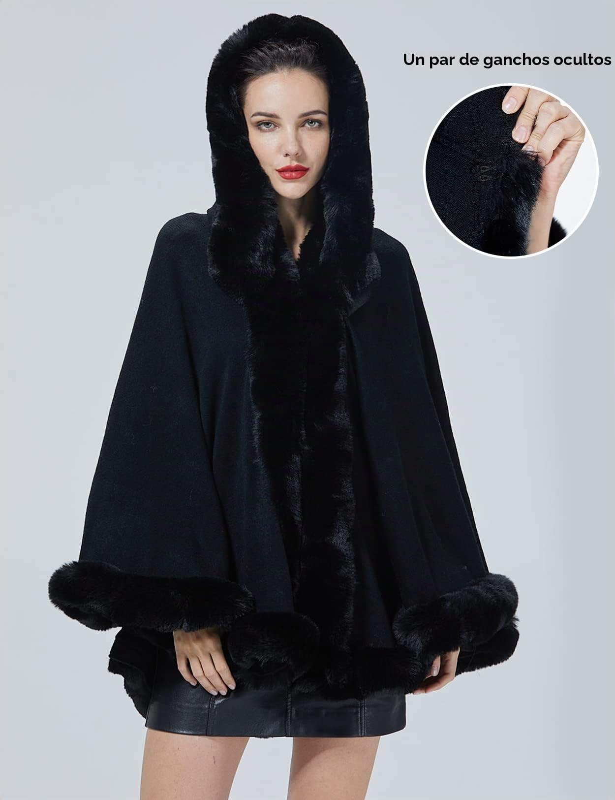 BEAUTELICATE Chal Pelo Mujer Poncho Capa de Piel Sintética Mujer Estola con Capucha de Punto Lana Abrigo Boleros para Bodas Fiesta Navidad Invierno