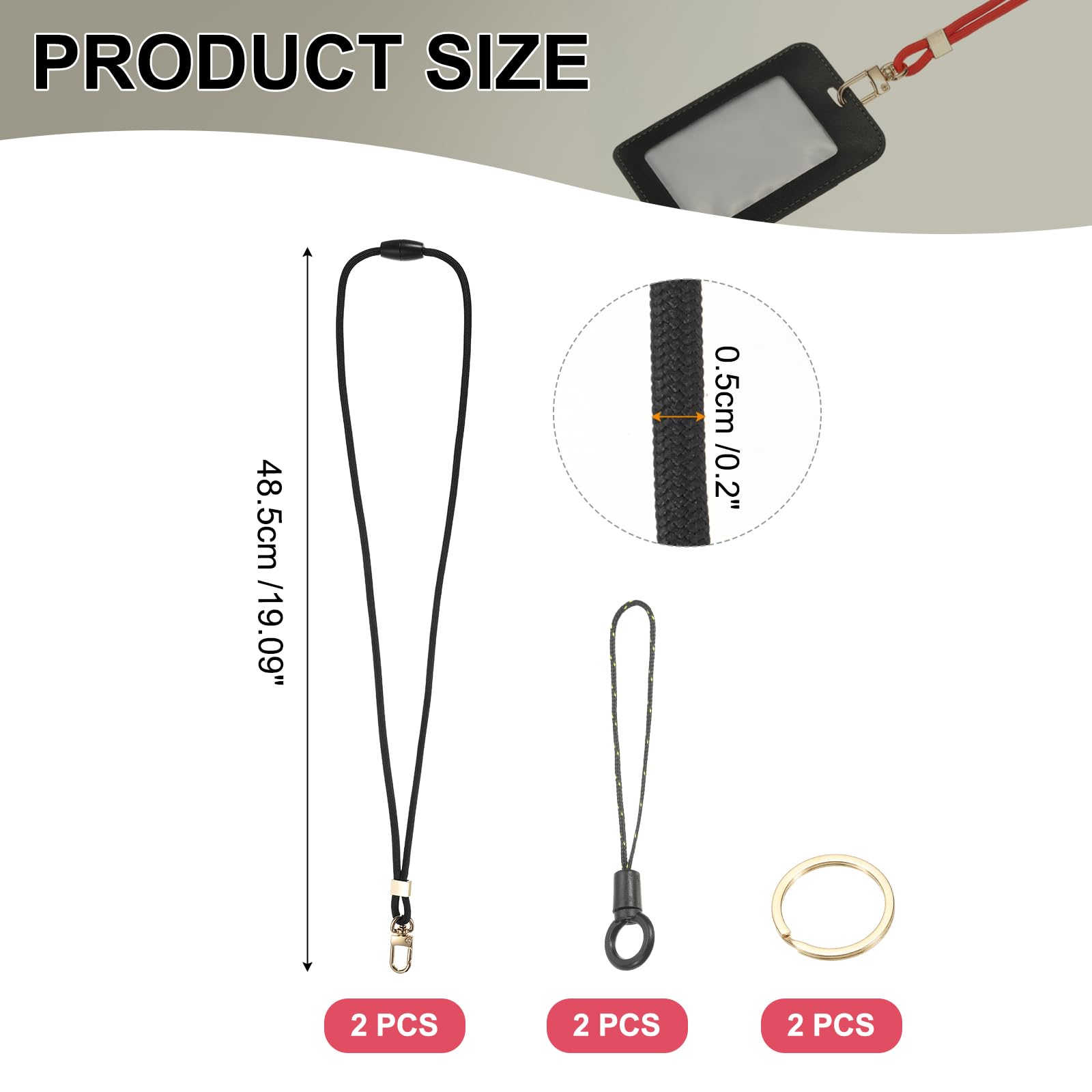 PATIKIL 2Pcs Neck Lanyard Strap for Keys ID Badges Holder Long Keychain Lanyard Black, 19.29 x 0.55 inch - Image 2