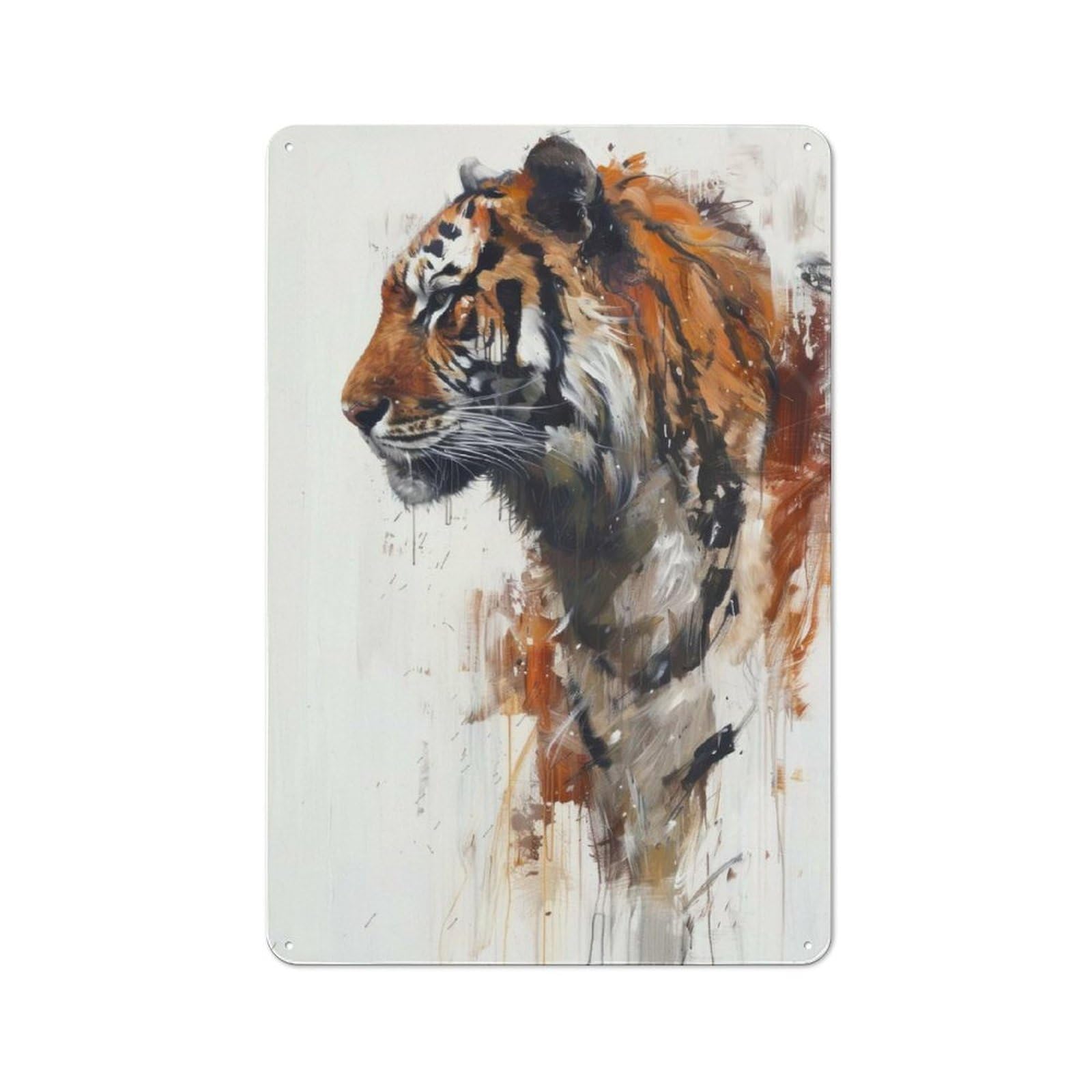 Rustic Tin Sign 30x20cm Featuring Tiger Profile Painting for Living Room Wall, for Room Styling Across Living Rooms And Feature Walls