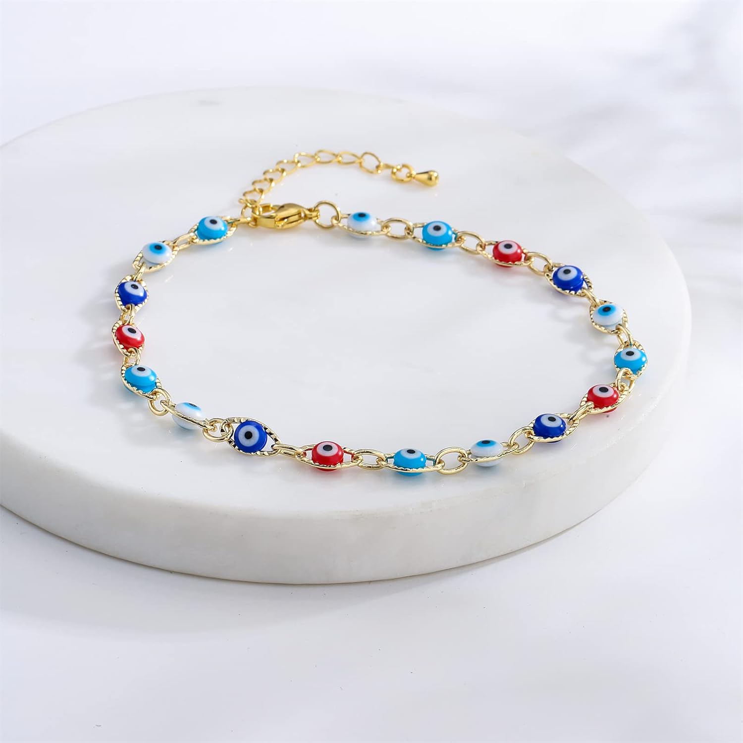 Gold Evil Eye Charm Anklet,18K Gold Plated Boho Beach Dainty Cute Tiny Lucky Foot Chain Ankle Bracelet For Women - Image 2