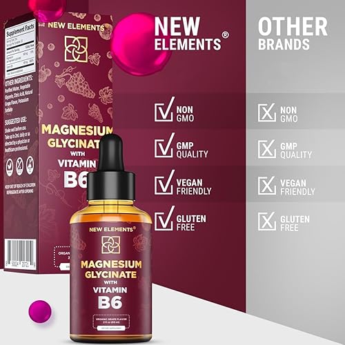 Miniatura 4 de Gotas de glicinato de magnesio líquido con vitamina B6, suplemento de magnesio de 500 mg y vitamina B6 100 mg | Sin OMG sin gluten | Alivio del