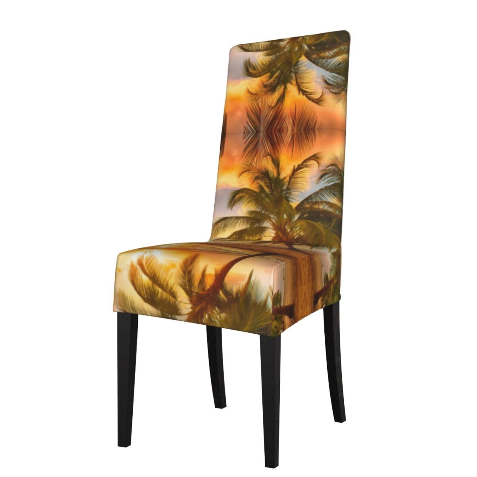 Hlsbssl Black Beautiful Sunset Printed Dining Chair Covers, Fully Enclosed, Removable And Washable, Suitable For Family Banquets And Celebrations