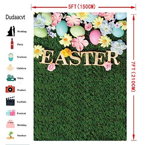 Dudaacvt Fotohintergrund, 1,5 x 2,1 m, Frohe Ostern, grünes Gras, bunte Eier, für Kinder und Erwachsene, Portraits… – Bild 3