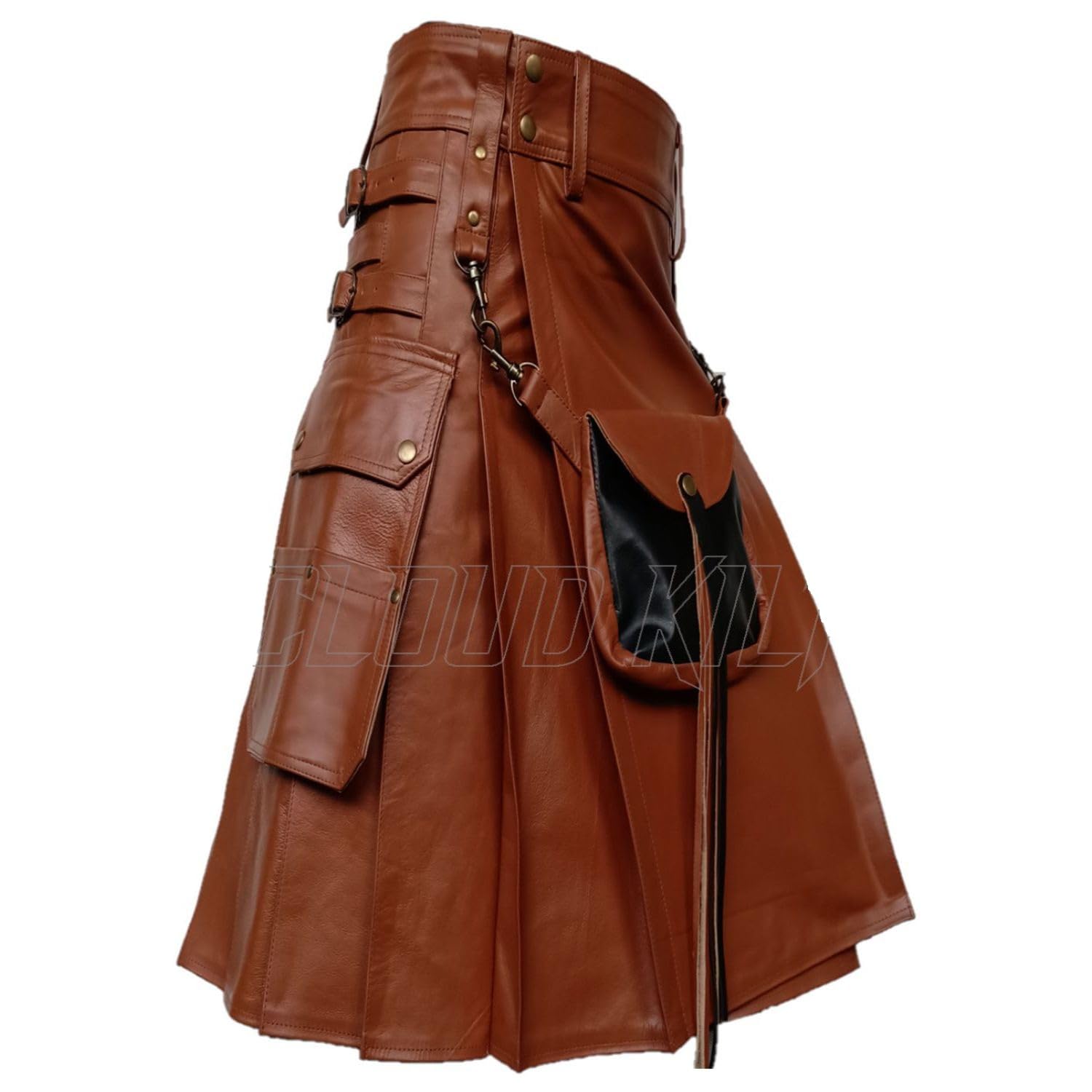 Real Cowhide Leather Kilt with Sporran Scottish Traditional Highland Kilt for Men (Multi Leather Colors Rang)