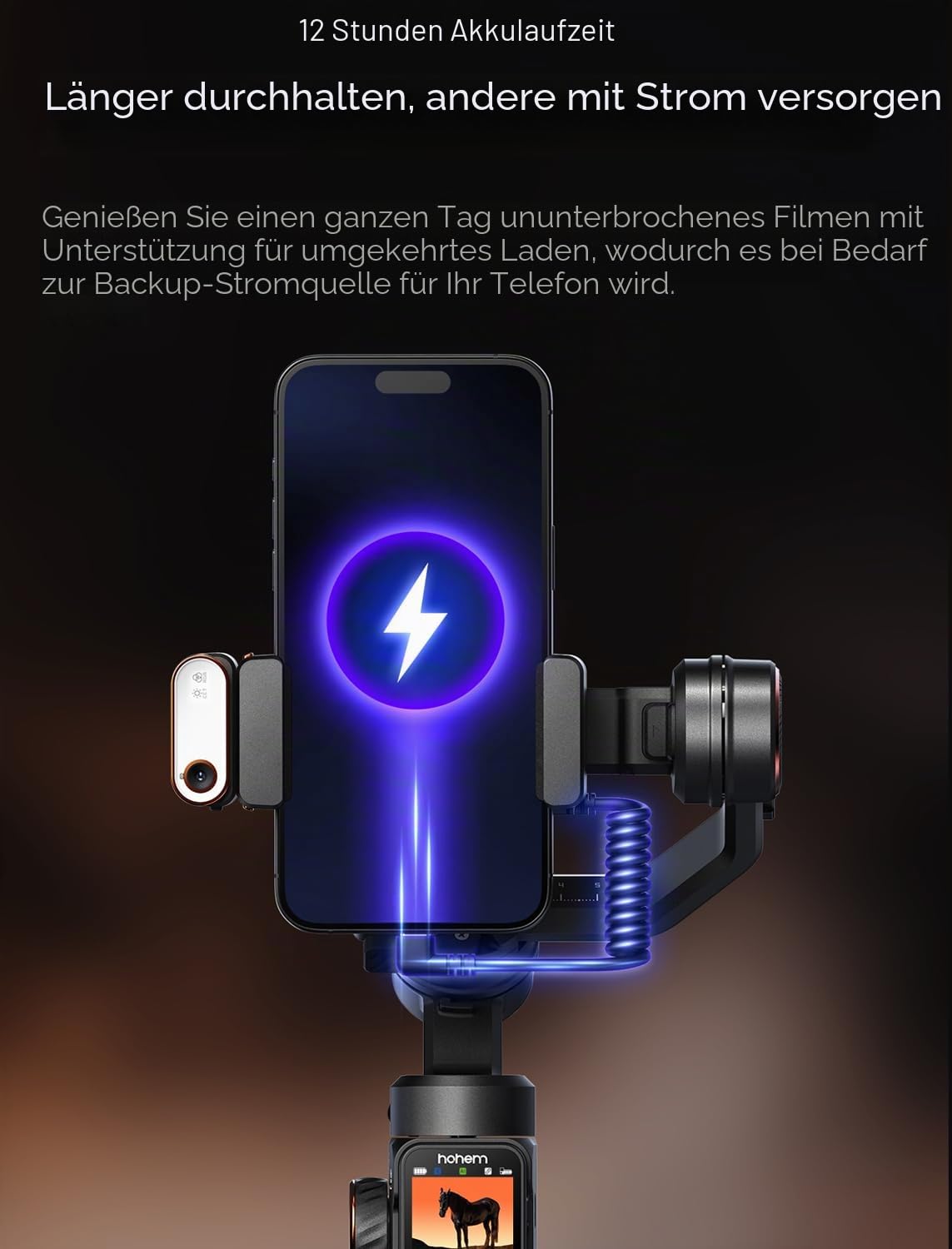 hohem iSteady M7 Gimbal Stabilisator für iPhone, 3-Achsen-Telefon-Gimbal mit magnetischem IA-Tracker-Fülllicht, abnehmbare Touchscreen-Fernbedienung, Stange