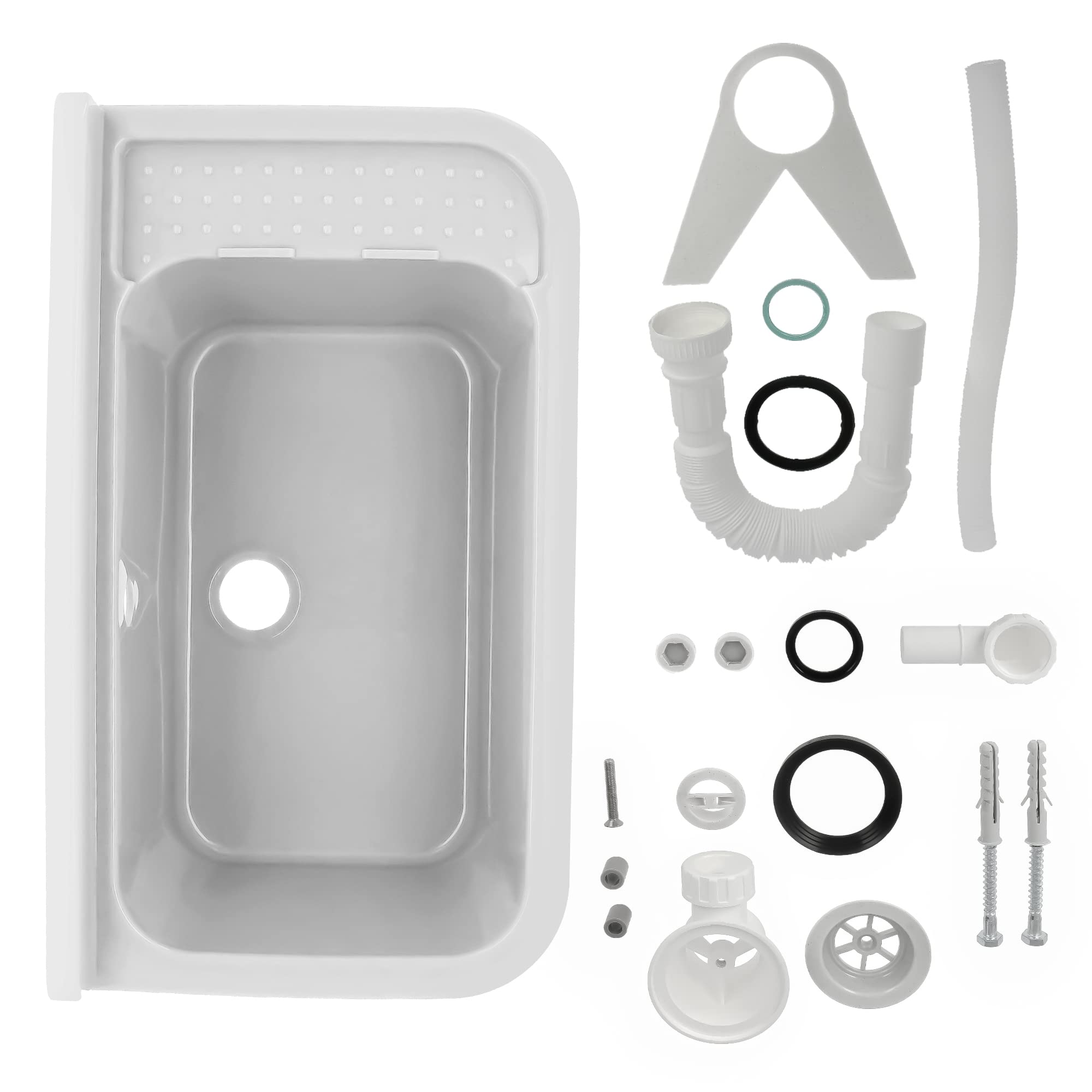 Lavabo de Cámara Estante Fregadero Industrial Profunda Lavadero Exterior Comercial Lavamanos Jardín Garaje Lavandería Baños Fábrica 50 x 34 x 21 cm Blanco