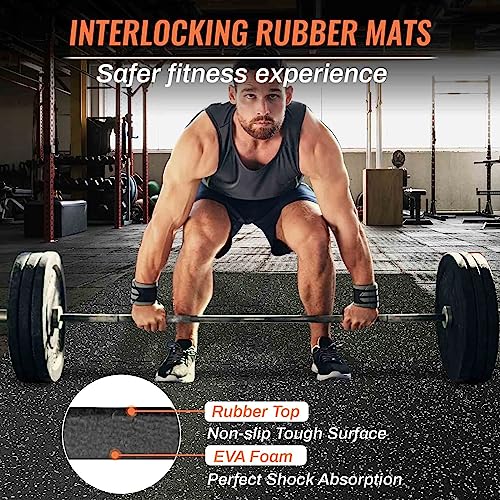 66Fit 0.56 Inch Rubber Top Thick Gym Flooring For Home Gym 6-Pcs, 24 Sq Ft Eva Foam Mats With Rubber Top, High Density Protective Flooring Exercise Gym Mats, Interlocking Rubber Exercise Equipment Mats #TOP1