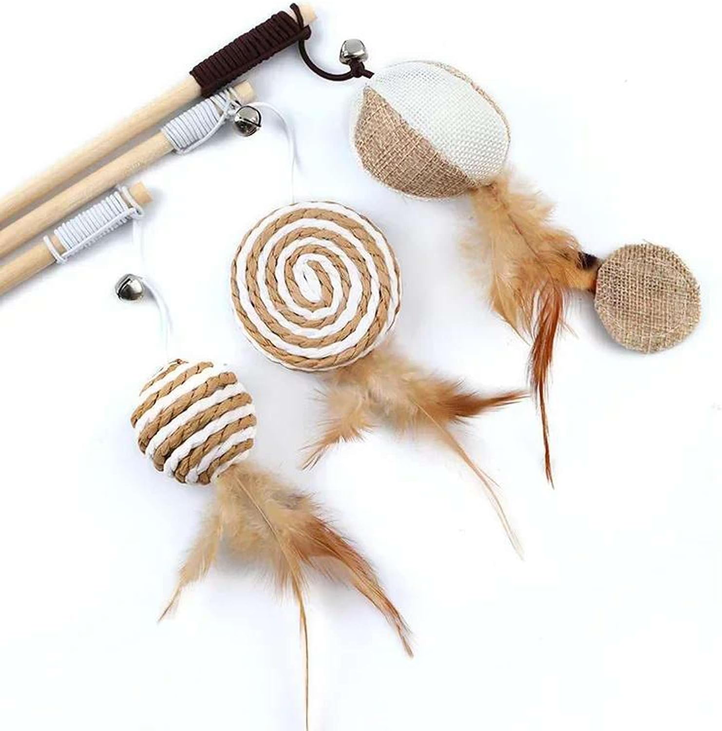 1PC Teaser Feather Toys Kitten Funny Colorful Rod Cat Wand Toys Wood Pet Cat Toys Interactive Stick