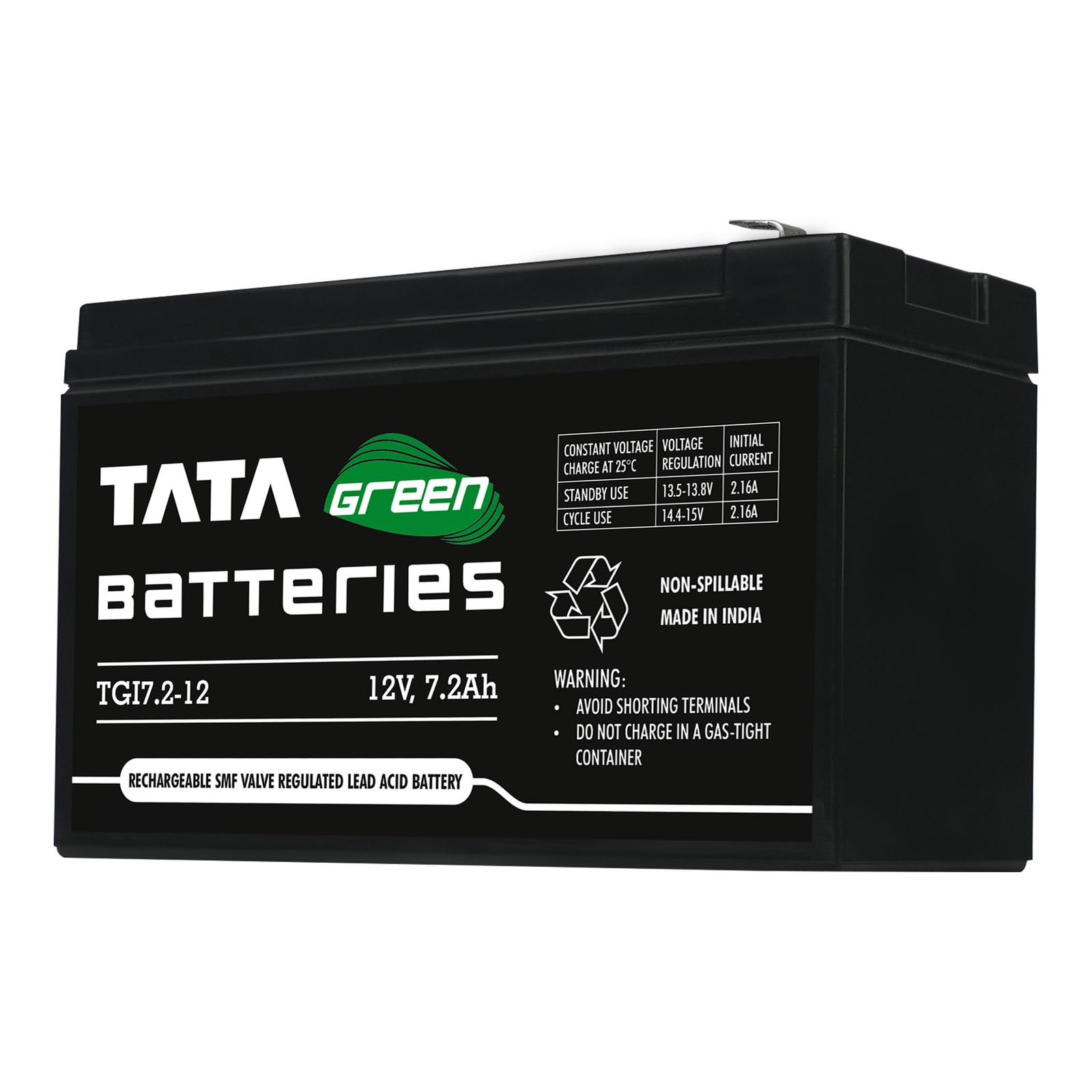 Tata Green Sealed Maintainance Free Battery (12V & 7.2Ah) for UPS, Spray Pumps, Electric Devices, Toy Cars, Emergency Lights & More