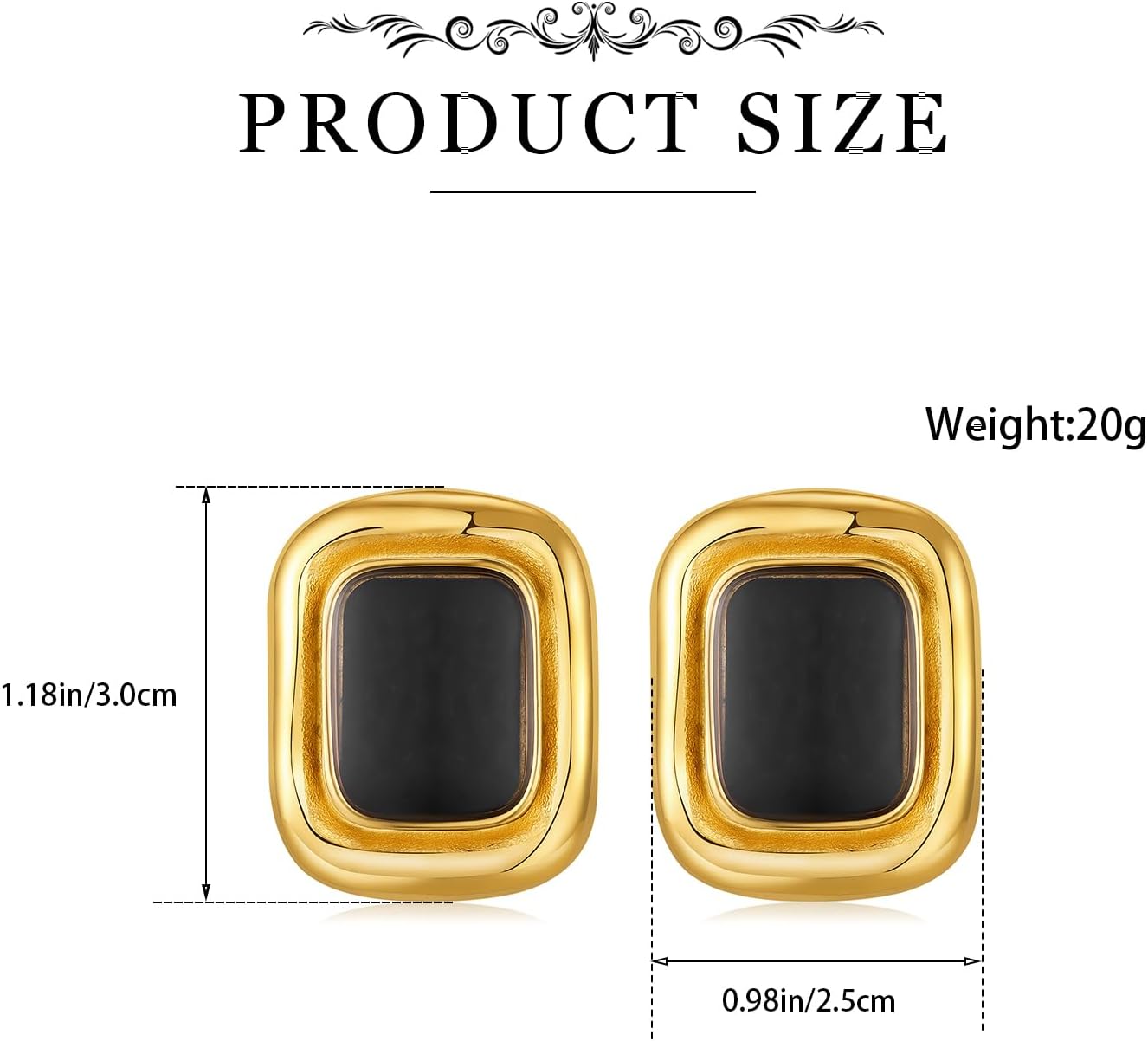Chunky Gold Earrings Vintage Square Earrings Women Black and Gold Statement Earrings 18K Gold Stud Non Tarnish Stainless Steel - Image 6