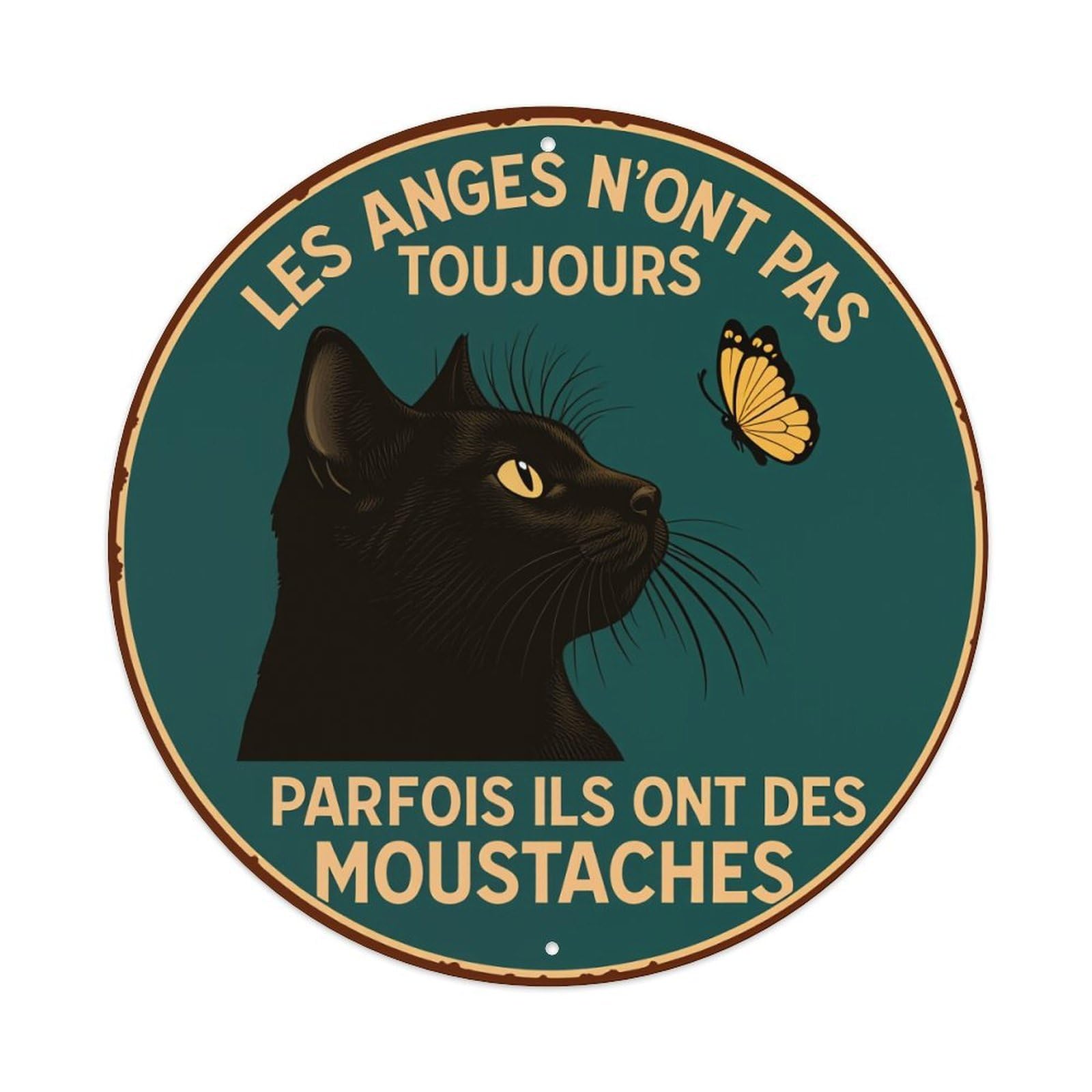 Black Cat Butterfly Text Circle Vintage Metal Tin Sign Retro Wall Decor for Home Bar Garage Cafe, Indoor & Outdoor Decorative，circle Metal Poster, 8x8 Inch