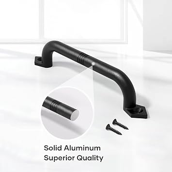 EaseLife 10 Barn Door Pull Handle, Gate Handles, Rustic Black Aluminum Grab, Easy Install