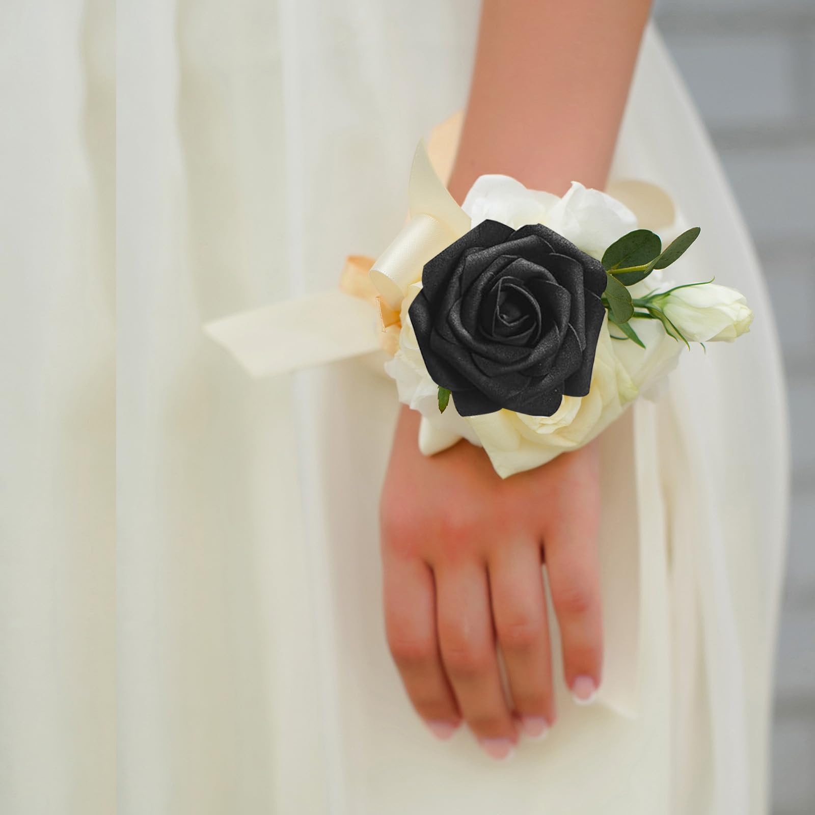 25Pcs Black Artificial Roses, Real Touch Foam Roses with Stems, 4 Leaves, Artificial Flowers for Wedding Bridal Bouquets - Image 3