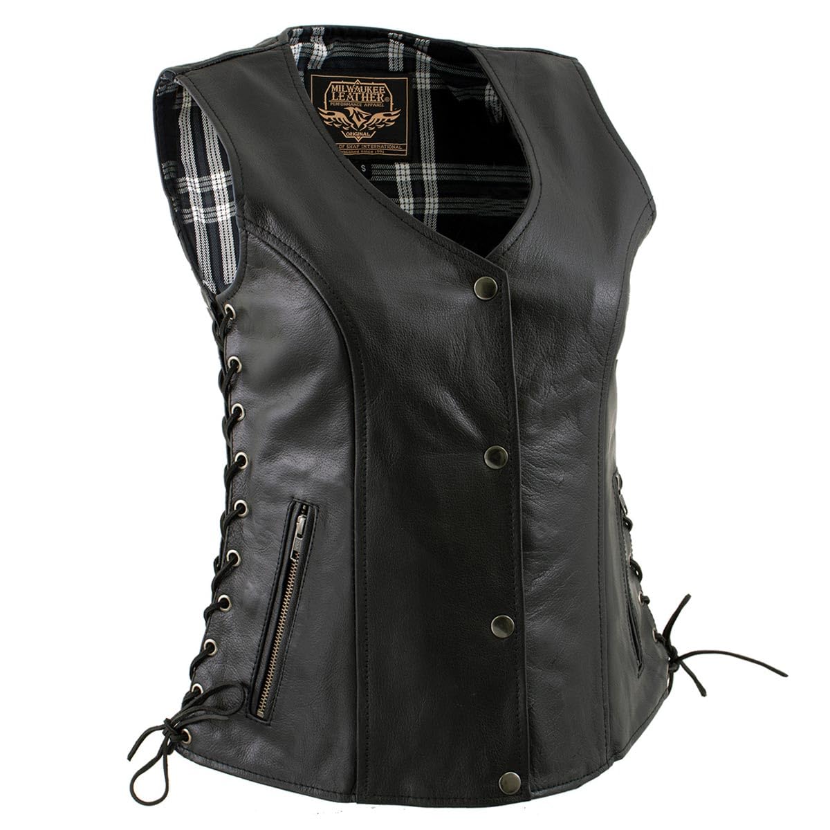 Milwaukee Leather LKL4710 Women's Black Premium Leather Motorcycle Biker Rider Vest w/Snap Button Closure - 2X-Large