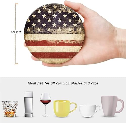 Miniatura 2 de HUXJOKO Juego de 6 posavasos para bebidas, diseño retro de rejilla Starbursts de mediados de siglo, tapete redondo de piedra, con base de corcho y