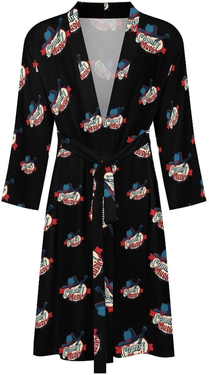Country Music Mens Robe Long Bathrobe for Women Bath Robes Lightweight Soft Printed Sleepwear