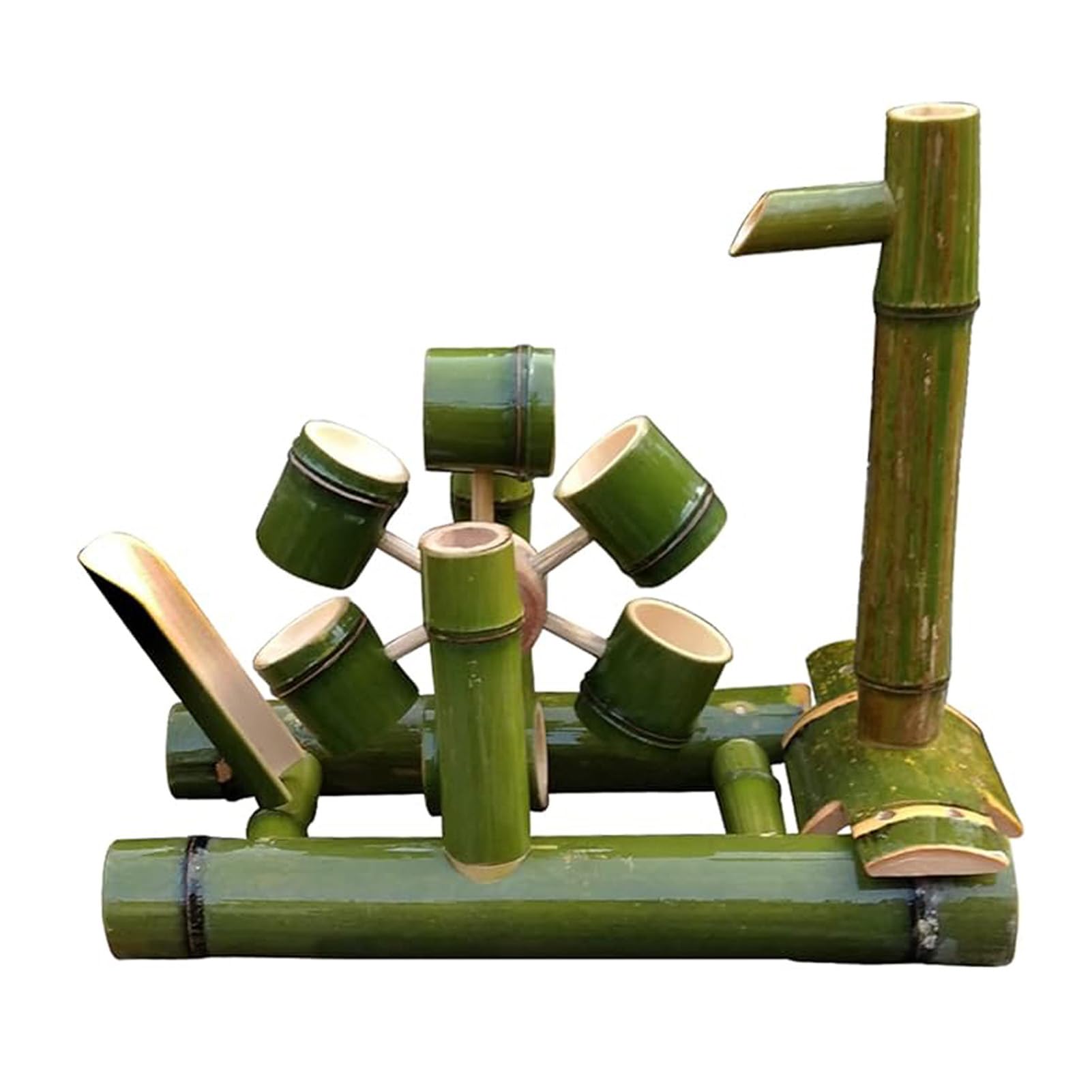 asdchZen Handmade Bamboo Water Fountain With Pump, Zen Feng Shui Flowing Water Feature, Outdoor Garden Fountain, Circulating Water Landscape Decor, For Pond, Stone Trough, Backyar,25.6in(65cm)