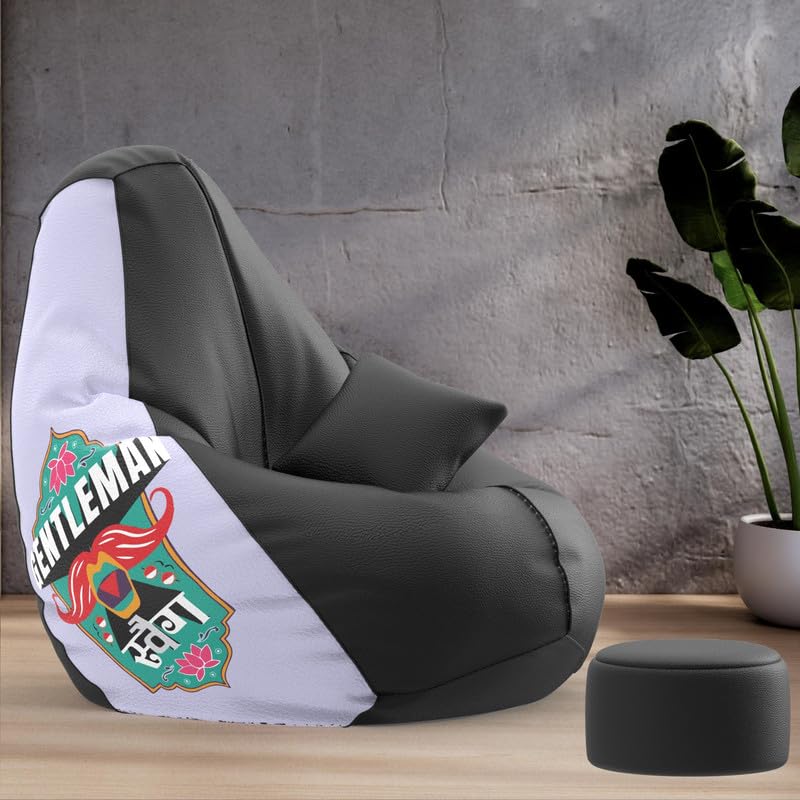 Biggie Bean Bag Cover 6XL Evergreen Classics Bean Bag-Loud Prints-Soft Landings-Styled with Free Cushion & Footrest (Matching Color : Printed Gentleman-Black)-image-6