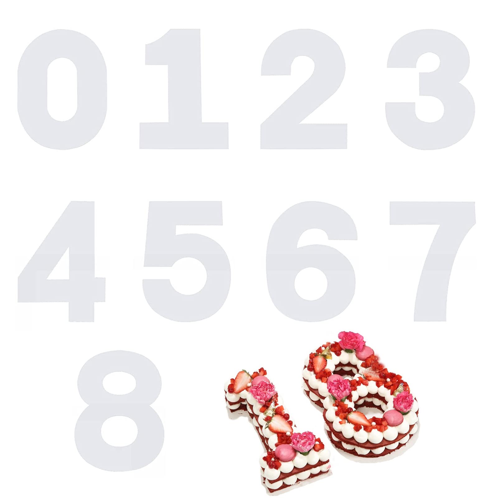 0-8 Number Cake Stencils Molds- 9PCS Large Number Cake Mould Cake Templates Cake Cutting Number Baking Tools for Birthday Anniversary Wedding Party Cake Making DIY (10inch/25cm)