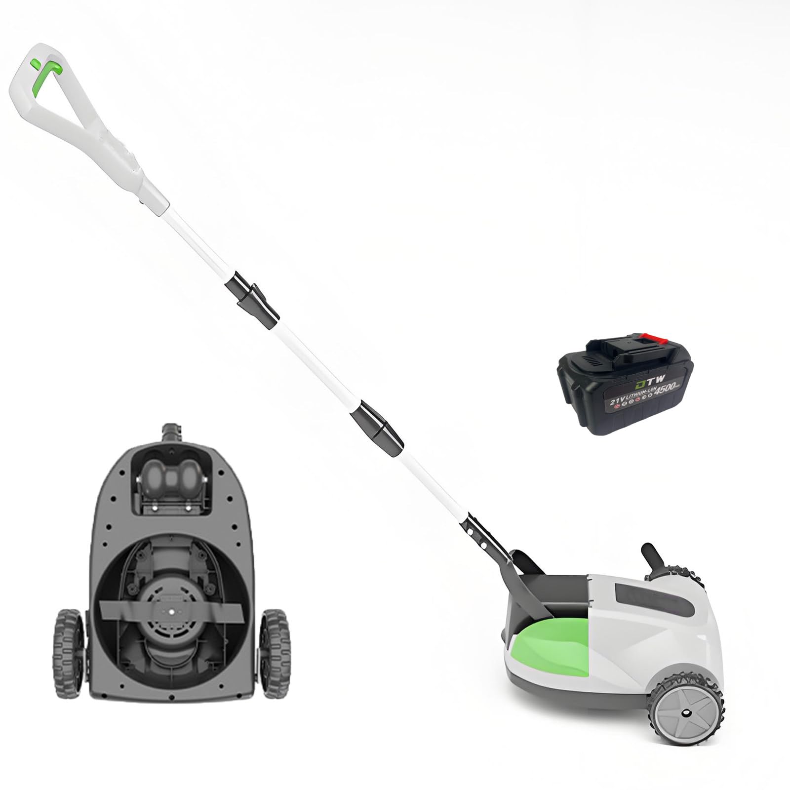 MiyKom Electric Grass Cutter with 3 Adjustable Heights and Noise Cancellation, Maneuverable Mower with Telescopic Handle for Garden and Villa, Lightweight Grass Cutter 1 * 4.5AH