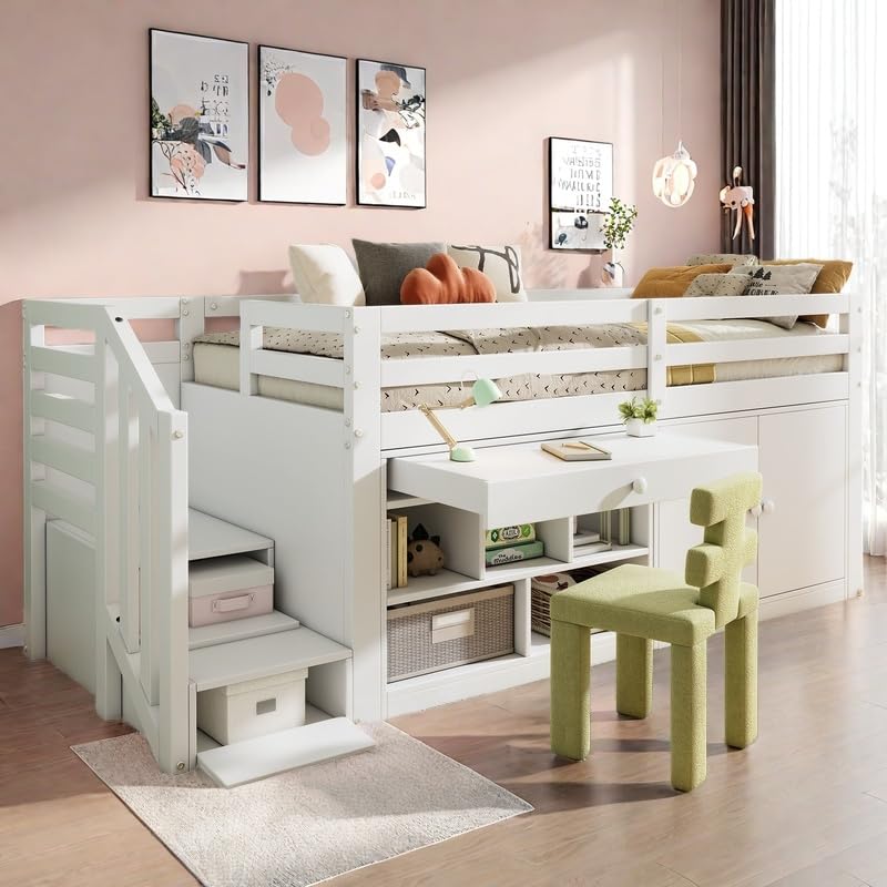 Sapgaks Lit superposé Enfant 90x200 tiroirs,lit cabane Enfants avec Rangement,lit Mezzanine 2 Places escalier,lit Enfant avec Barriere,lit Mezzanine escalier,lit...