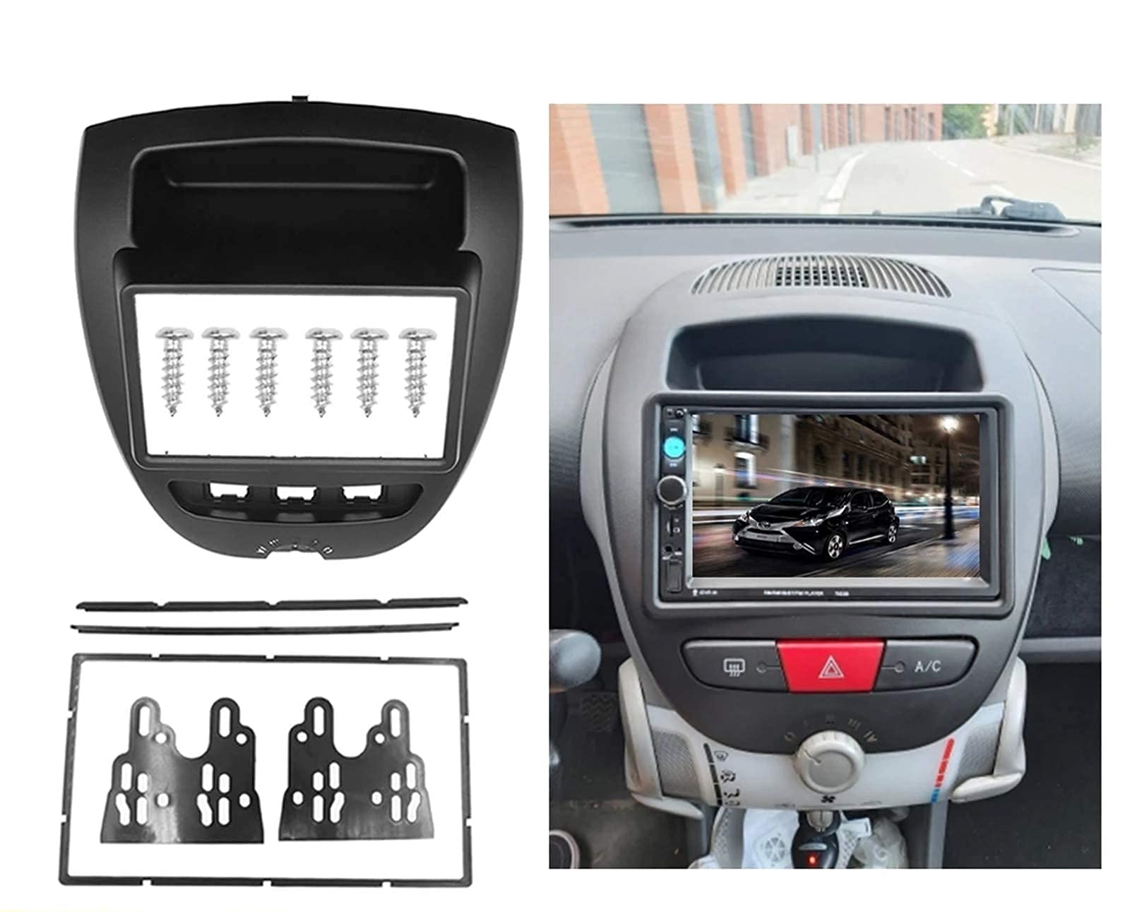 KAOLALI Mascherina Autoradio 2 DIN, Kit Montaggio Autoradio Compatibile per Toyota Aygo Citroen C1 Peugeot 107 2005+