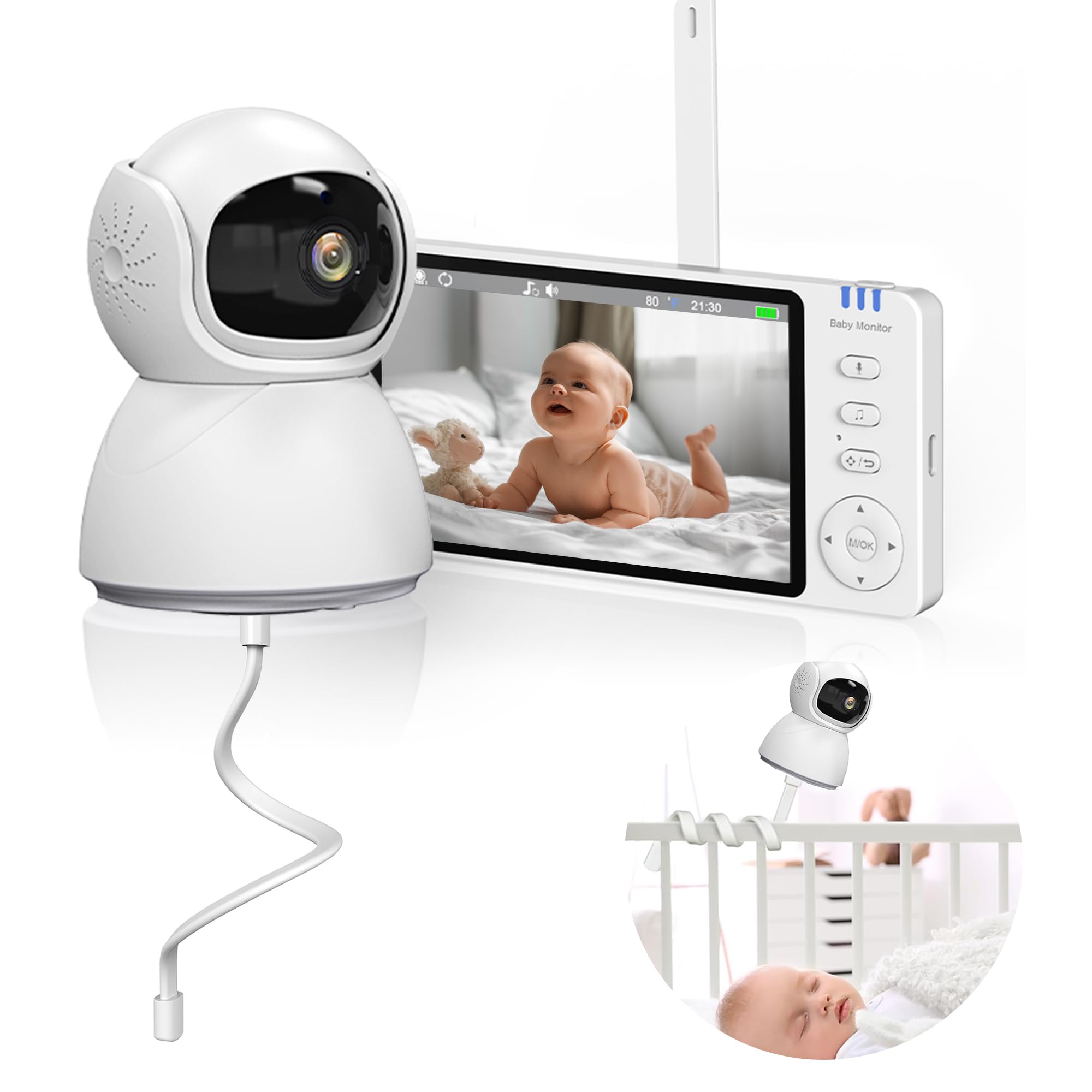 Extralink Babyphone con telecamera senza Wi-Fi, baby monitor con display da 5 pollici, visione notturna, audio a 2 vie, VOX e monitoraggio della temperatura, funzione FHSS 2,4 GHz 300 m, ninna e