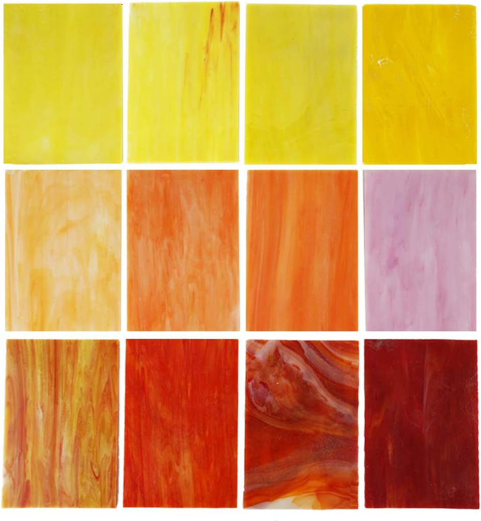 Lanyani 10 Sheets Variety Stained Glass Sheets Pack, 4 x 6 inch Large Cathedral Glass Mosaic Tiles for Crafts, Mixed Fall Colors