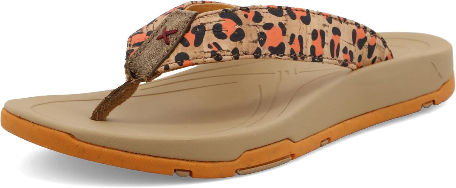 Twisted X Women's Sandal, Round Toe, Tan & Orange, 7 M