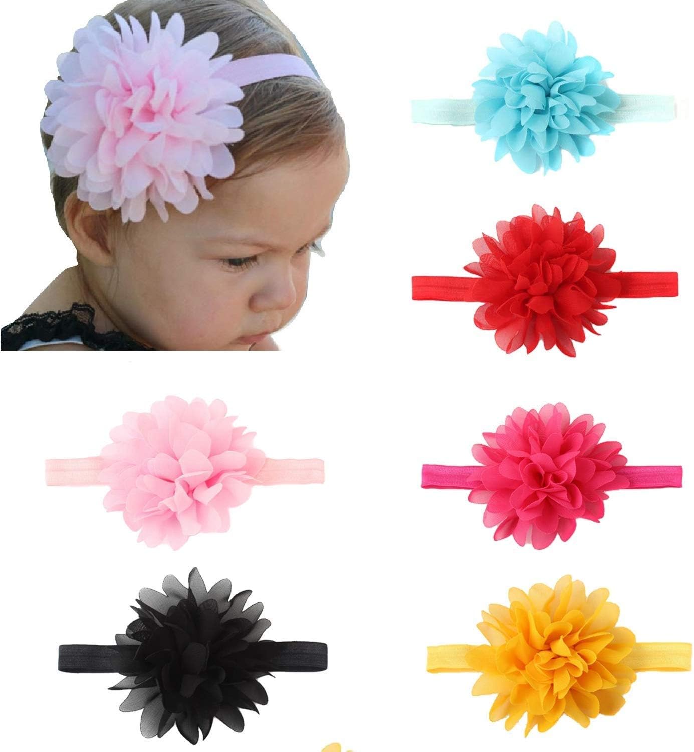 Babymoon Baby Girl Flower Headbands Toddler Princess Head band Hair Accessories Glittering | Set of 6 | Multi