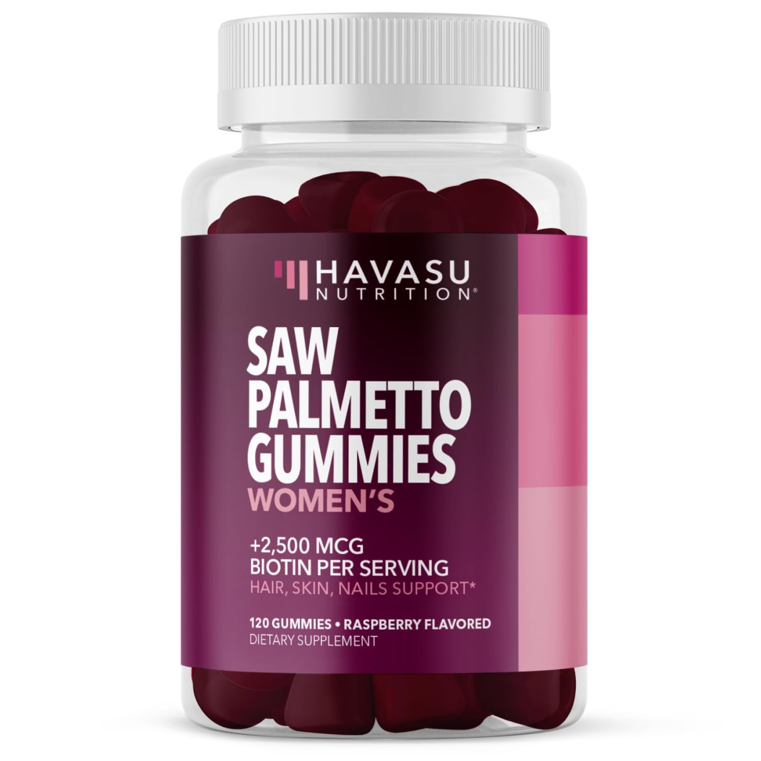 Saw Palmetto Gummies for Women, Raspberry, 120 ct, 2500mcg Biotin 120 Count (Pack of 1)