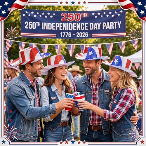 Image of Shyyween 12 /24 Pcs American Flag Plastic Hats Patriotic 4th of July Cowboy Hats White Blue Red Caps for Independence Day