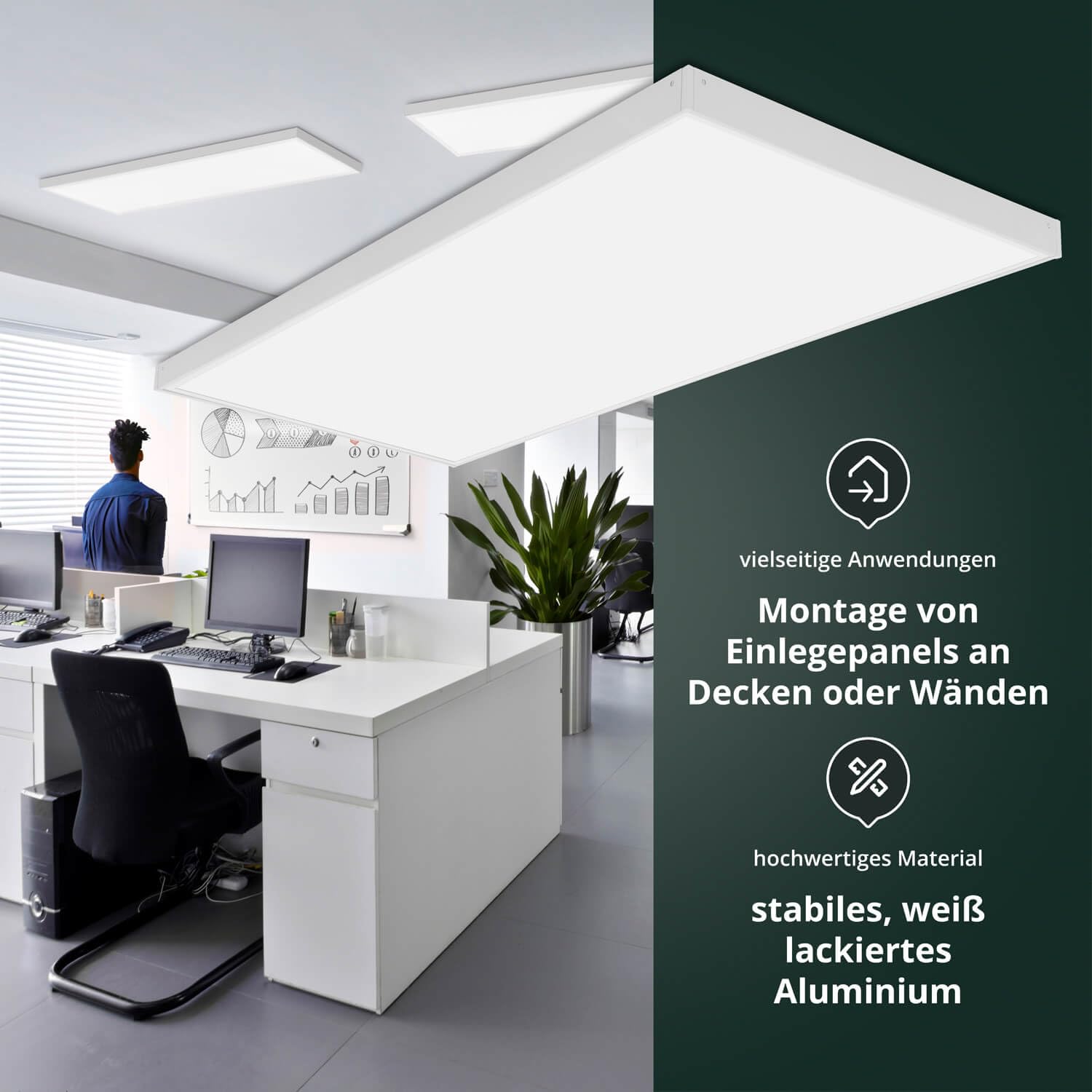 6 telai di montaggio in alluminio bianco per pannello LED, 120 x 60 cm, lampada da soffitto, 1200 x 600 x 43 mm